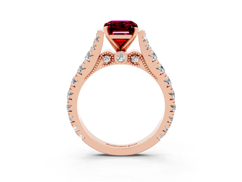 Rose gold Emerald Cut Garnet Classic Solitaire Ring with Pavé Band and Four-Prong Setting_3