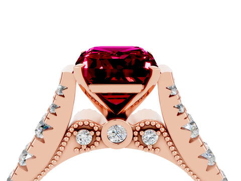 Rose gold Emerald Cut Garnet Classic Solitaire Ring with Pavé Band and Four-Prong Setting_4