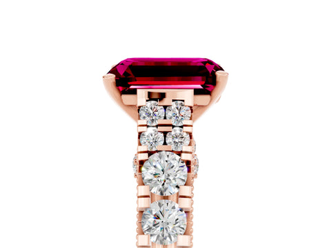 Rose gold Emerald Cut Garnet Classic Solitaire Ring with Pavé Band and Four-Prong Setting_5