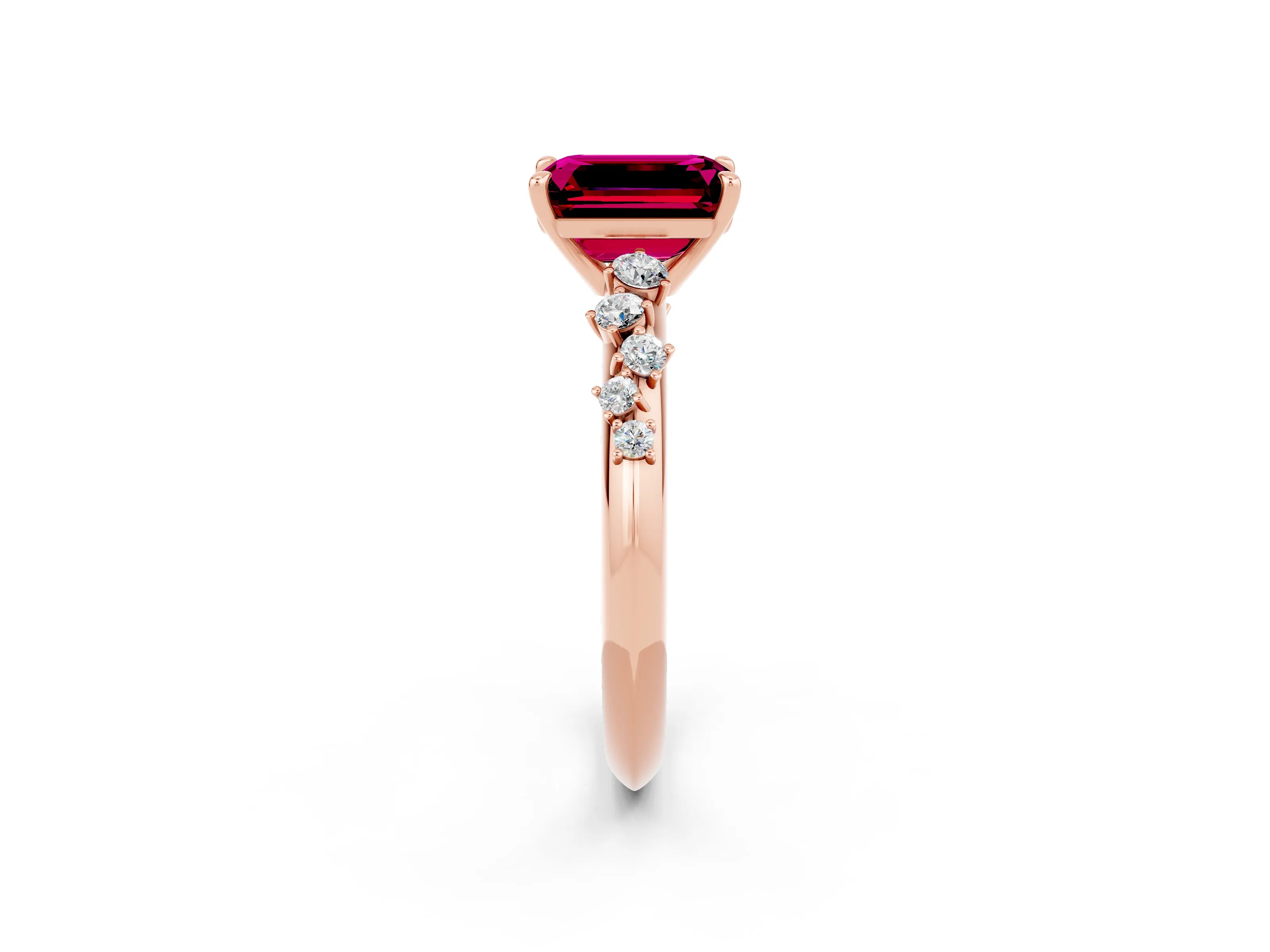 Rose gold Emerald Cut Garnet Cluster Side Stone Solitaire Ring with Prong Setting_26