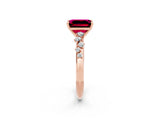 Rose gold Emerald Cut Garnet Cluster Side Stone Solitaire Ring with Prong Setting_26