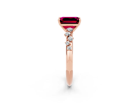 Rose gold Emerald Cut Garnet Cluster Side Stone Solitaire Ring with Prong Setting_26