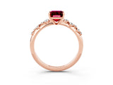 Rose gold Emerald Cut Garnet Cluster Side Stone Solitaire Ring with Prong Setting_27