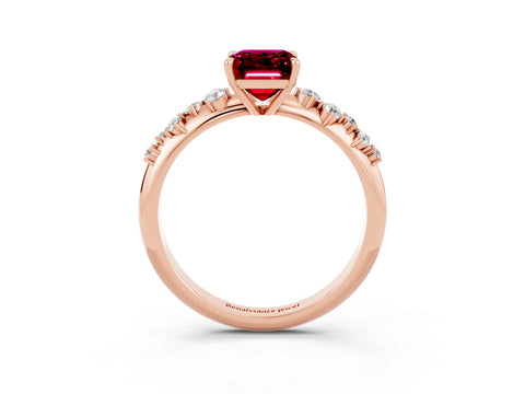 Rose gold Emerald Cut Garnet Cluster Side Stone Solitaire Ring with Prong Setting_27