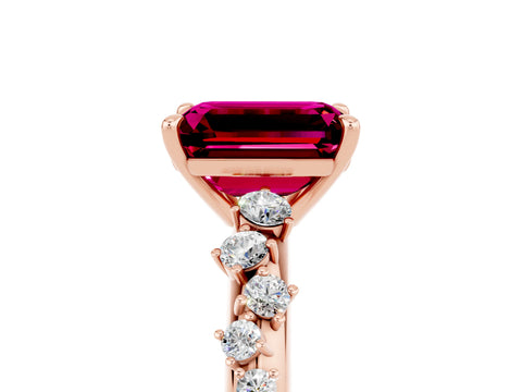 Rose gold Emerald Cut Garnet Cluster Side Stone Solitaire Ring with Prong Setting_29