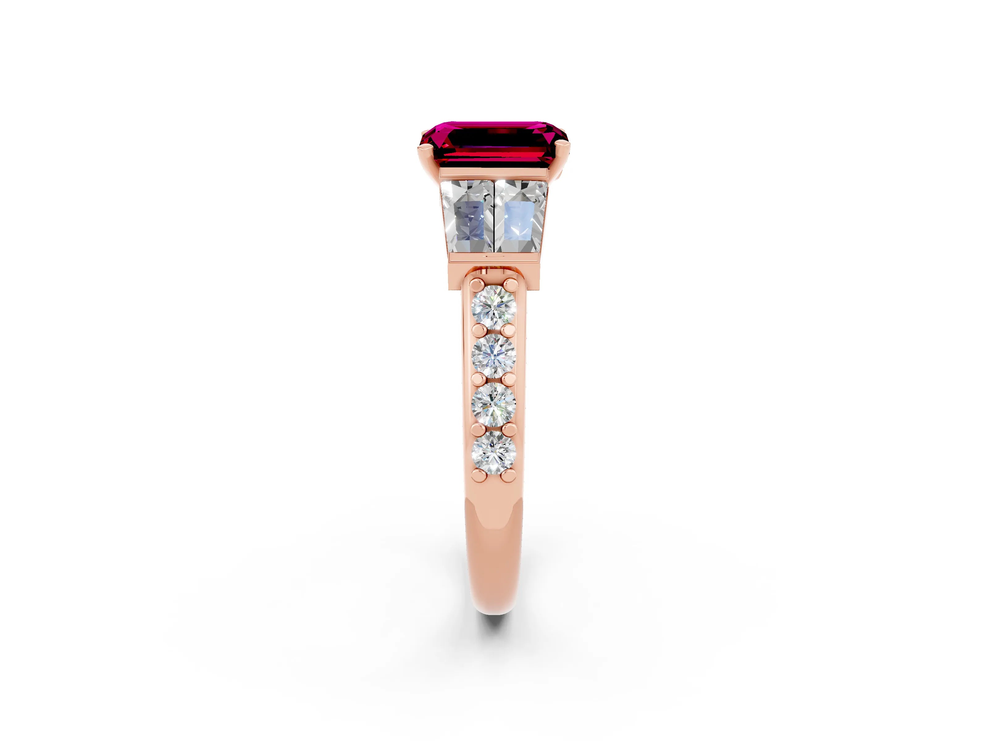 Rose gold Emerald Cut Garnet Engagement Ring with Baguette Side Stones and Channel Set Band_2