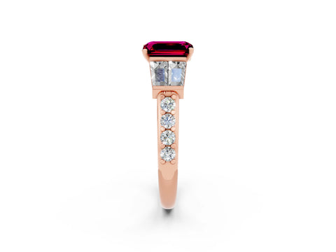 Rose gold Emerald Cut Garnet Engagement Ring with Baguette Side Stones and Channel Set Band_2