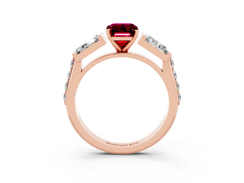 Rose gold Emerald Cut Garnet Engagement Ring with Baguette Side Stones and Channel Set Band_3