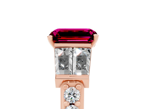 Rose gold Emerald Cut Garnet Engagement Ring with Baguette Side Stones and Channel Set Band_5