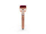 Rose gold Emerald Cut Garnet Engagement Ring with Milgrain Channel Set Band and Prong Setting_2