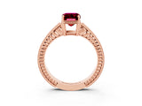 Rose gold Emerald Cut Garnet Engagement Ring with Milgrain Channel Set Band and Prong Setting_3