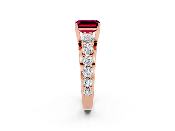 Rose gold Emerald Cut Garnet Engagement Ring with Pavé Band and Four-Prong Setting