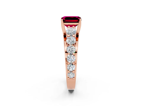 Rose gold Emerald Cut Garnet Engagement Ring with Pavé Band and Four-Prong Setting_2
