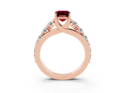 Rose gold Emerald Cut Garnet Engagement Ring with Pavé Band and Four-Prong Setting_3
