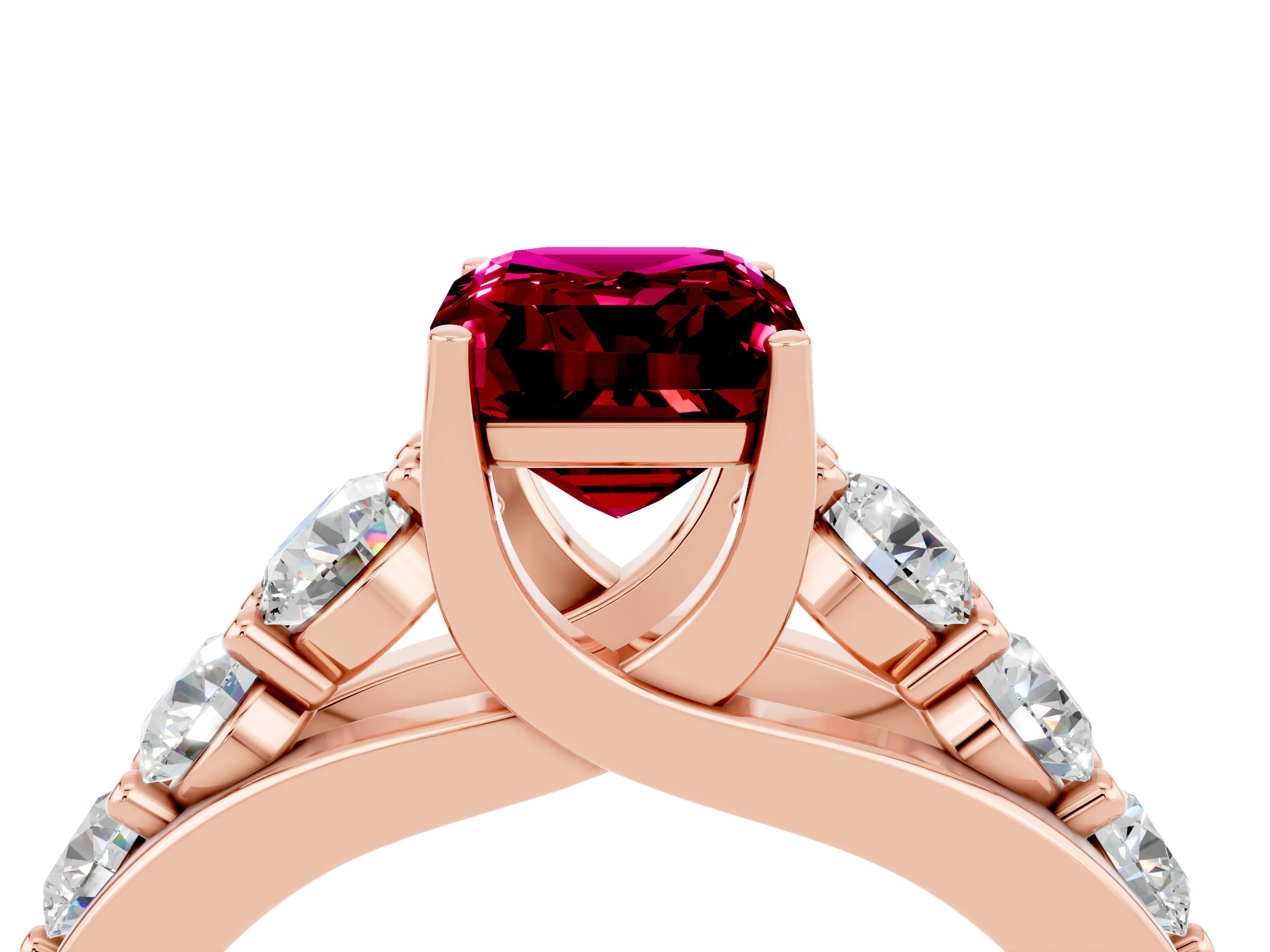 Rose gold Emerald Cut Garnet Engagement Ring with Pavé Band and Four-Prong Setting_4