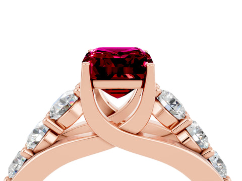 Rose gold Emerald Cut Garnet Engagement Ring with Pavé Band and Four-Prong Setting_4