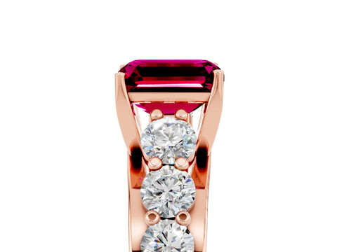 Rose gold Emerald Cut Garnet Engagement Ring with Pavé Band and Four-Prong Setting_5