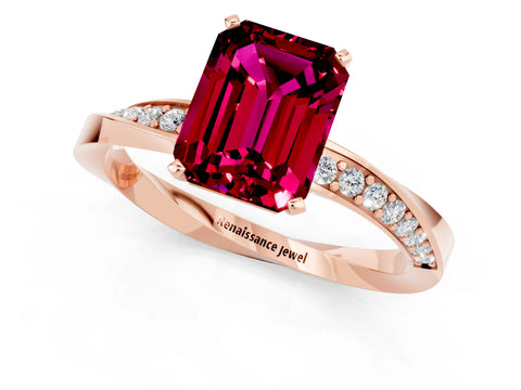 Rose gold Emerald Cut Garnet Engagement Ring with Side Stone Accents and Four-Prong Setting_28