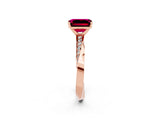 Rose gold Emerald Cut Garnet Engagement Ring with Side Stone Accents and Four-Prong Setting_29