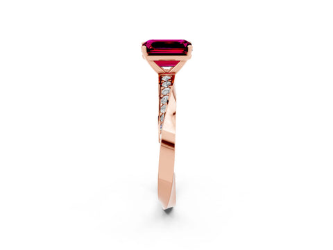 Rose gold Emerald Cut Garnet Engagement Ring with Side Stone Accents and Four-Prong Setting_29