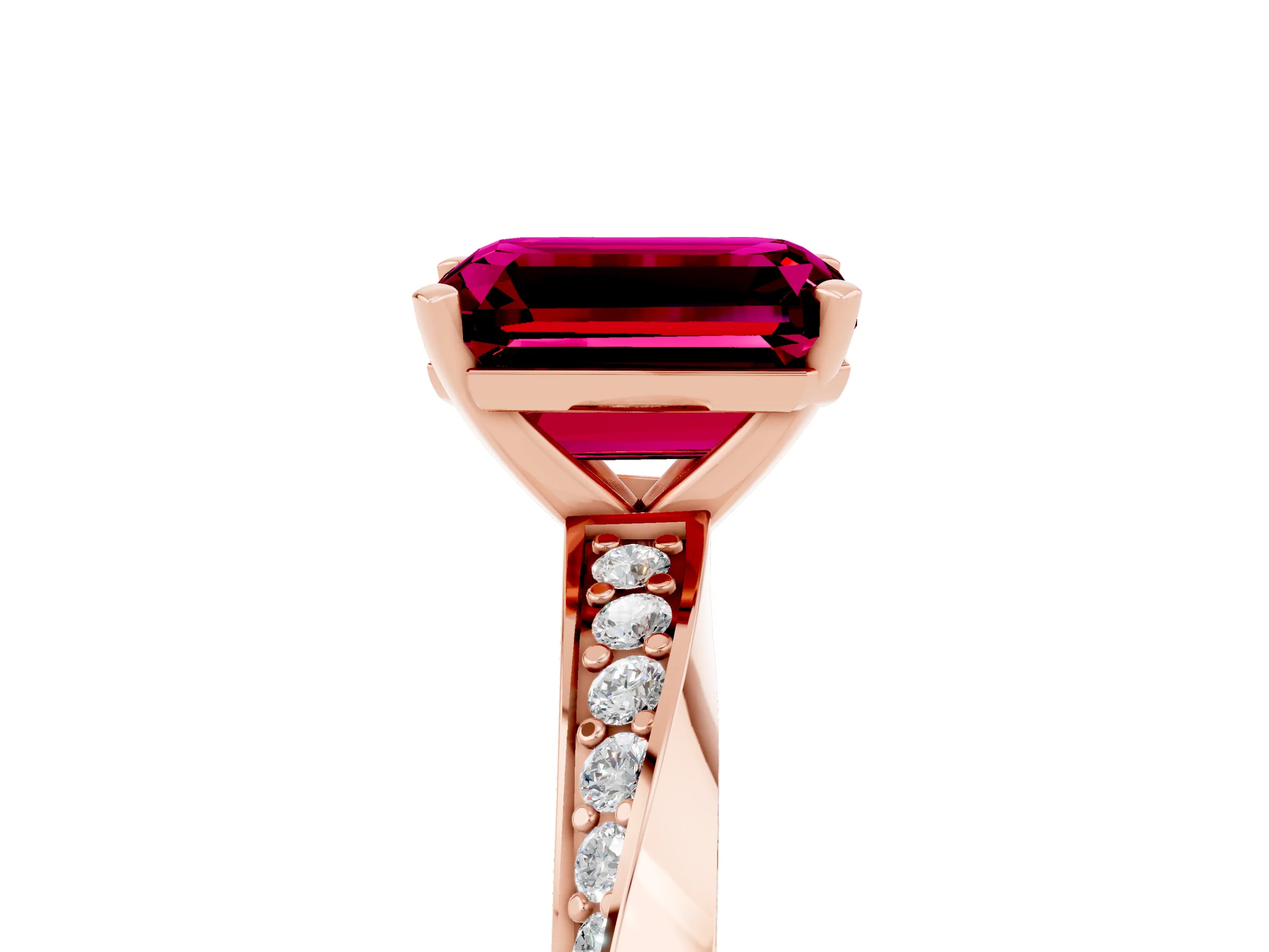 Rose gold Emerald Cut Garnet Engagement Ring with Side Stone Accents and Four-Prong Setting_32