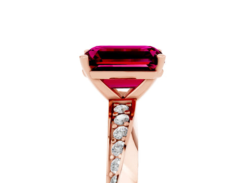 Rose gold Emerald Cut Garnet Engagement Ring with Side Stone Accents and Four-Prong Setting_32