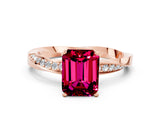 Rose gold Emerald Cut Garnet Engagement Ring with Side Stone Accents and Four-Prong Setting_60