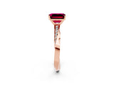 Rose gold Emerald Cut Garnet Engagement Ring with Side Stone Accents and Four-Prong Setting_62