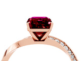 Rose gold Emerald Cut Garnet Engagement Ring with Side Stone Accents and Four-Prong Setting_64