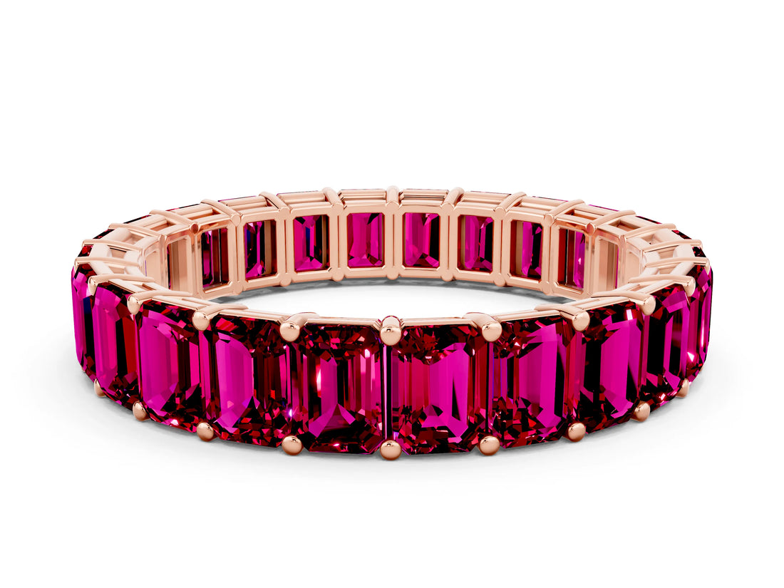 Rose gold Emerald Cut Garnet Eternity Band with Shared Prong Setting_6