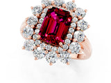 Rose gold Emerald Cut Garnet Floral Double Halo Engagement Ring with Prong Setting_61
