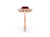 Rose gold Emerald Cut Garnet Floral Double Halo Engagement Ring with Prong Setting_62