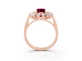 Rose gold Emerald Cut Garnet Floral Double Halo Engagement Ring with Prong Setting_63