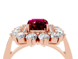 Rose gold Emerald Cut Garnet Floral Double Halo Engagement Ring with Prong Setting_64