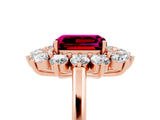 Rose gold Emerald Cut Garnet Floral Double Halo Engagement Ring with Prong Setting_65