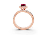 Rose gold Emerald Cut Garnet Halo Ring with Round Split Shank and Prong Setting_69