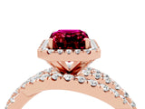 Rose gold Emerald Cut Garnet Halo Ring with Round Split Shank and Prong Setting_70