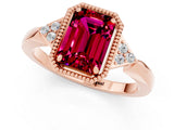 Rose gold Emerald Cut Garnet Halo Ring with Tapered Band and Four-Prong Setting_1