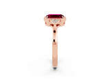 Rose gold Emerald Cut Garnet Halo Ring with Tapered Band and Four-Prong Setting_2