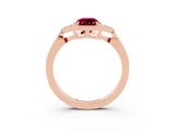 Rose gold Emerald Cut Garnet Halo Ring with Tapered Band and Four-Prong Setting_3