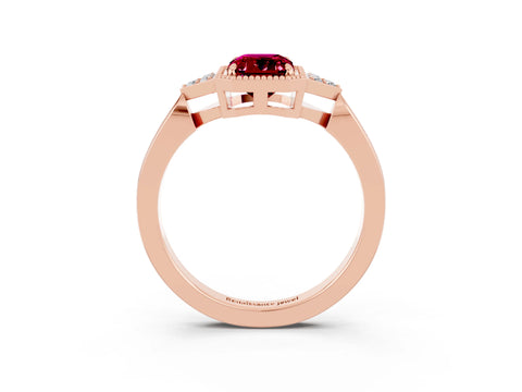 Rose gold Emerald Cut Garnet Halo Ring with Tapered Band and Four-Prong Setting_3