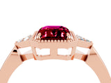 Rose gold Emerald Cut Garnet Halo Ring with Tapered Band and Four-Prong Setting_4