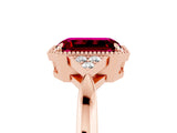 Rose gold Emerald Cut Garnet Halo Ring with Tapered Band and Four-Prong Setting_5