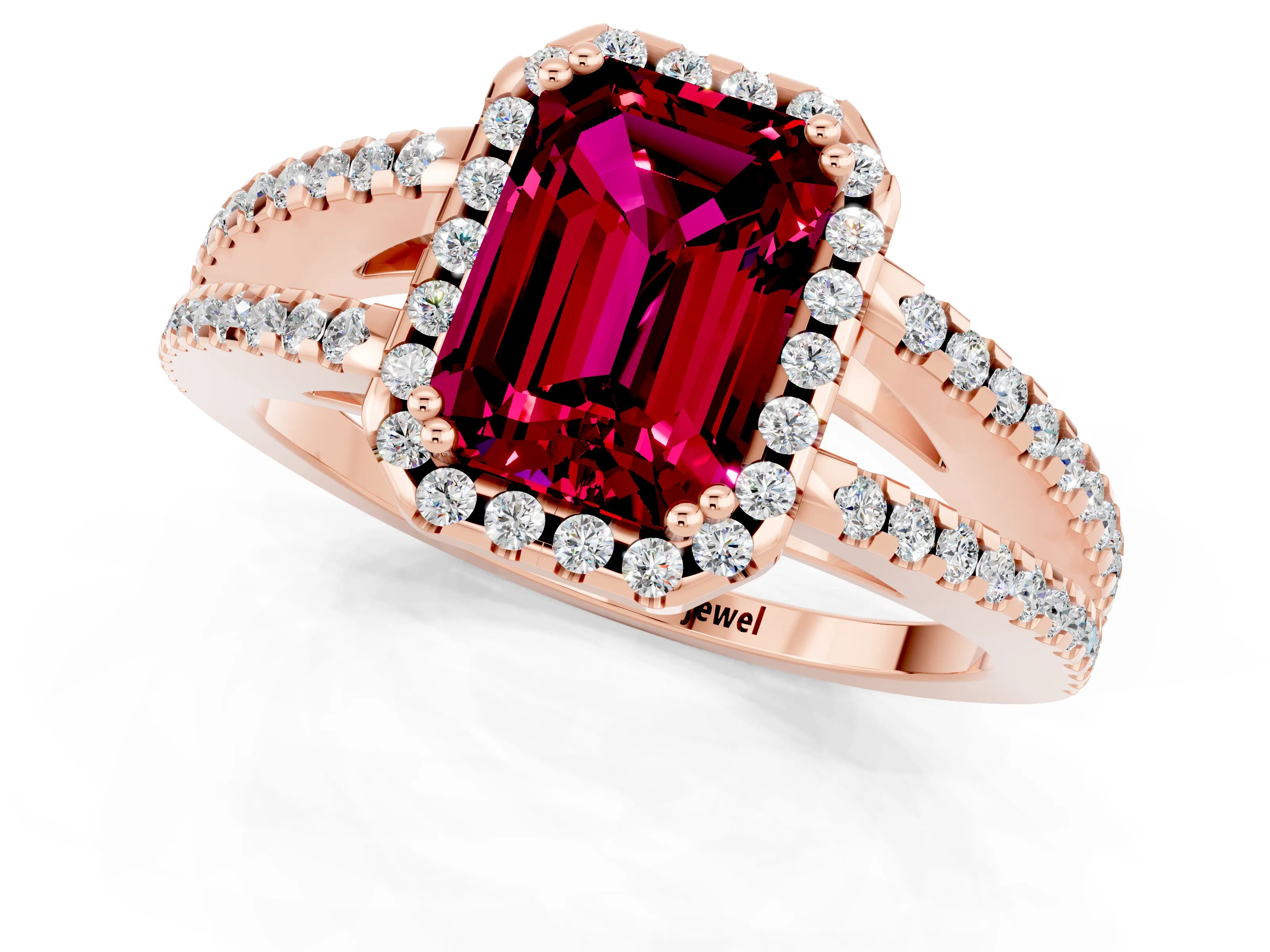 Rose gold Emerald Cut Garnet Halo Split Shank Engagement Ring_13