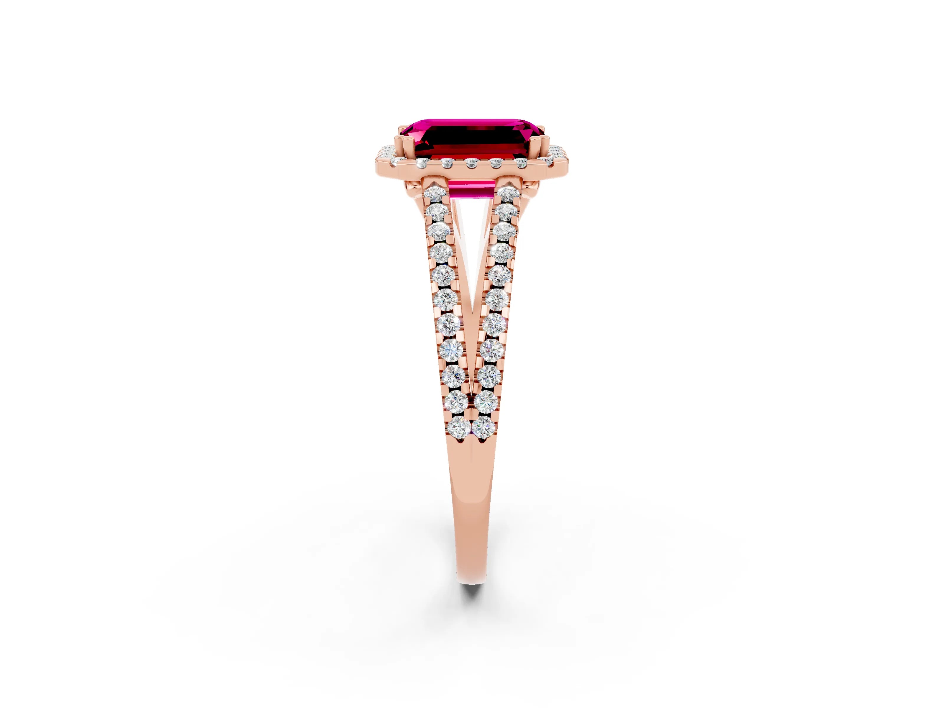 Rose gold Emerald Cut Garnet Halo Split Shank Engagement Ring_14