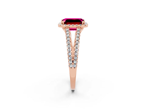 Rose gold Emerald Cut Garnet Halo Split Shank Engagement Ring_14