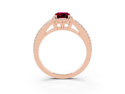 Rose gold Emerald Cut Garnet Halo Split Shank Engagement Ring_15