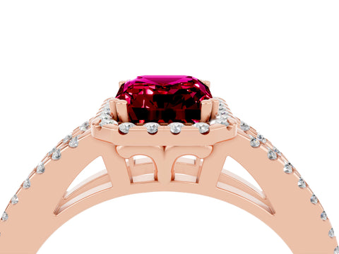 Rose gold Emerald Cut Garnet Halo Split Shank Engagement Ring_16