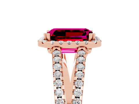 Rose gold Emerald Cut Garnet Halo Split Shank Engagement Ring_17