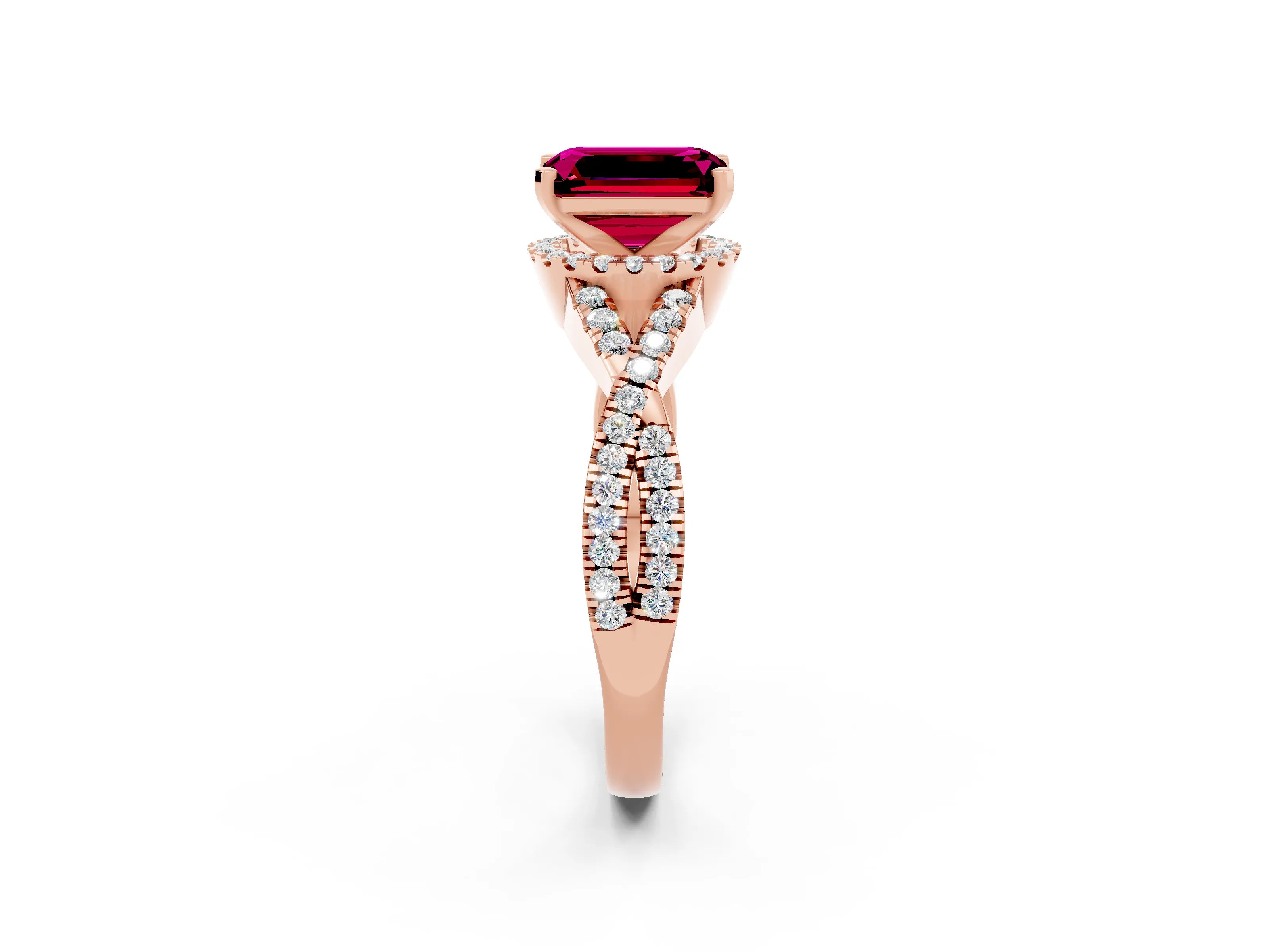 Rose gold Emerald Cut Garnet Halo Twist Band Solitaire Prong Setting Ring_2